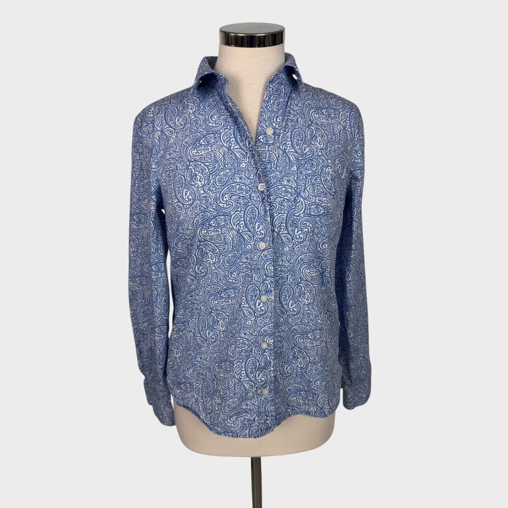 Nautica Jeans Classic Fit Womens XS Blue Paisley Button Front Shirt Cotton